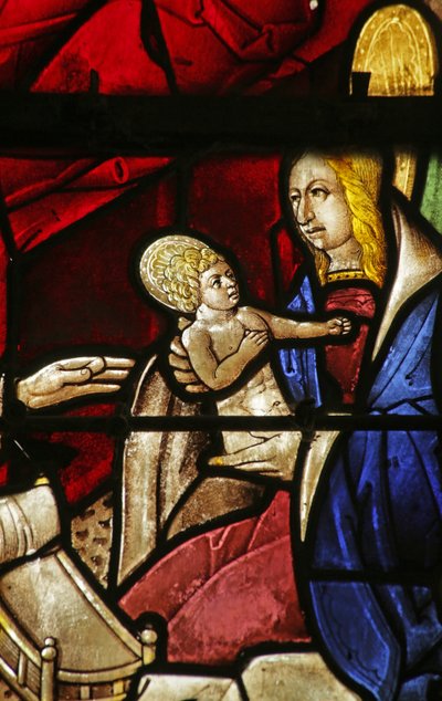 Vidriera que representa a Santa Isabel y el Nacimiento de San Juan Bautista de French School